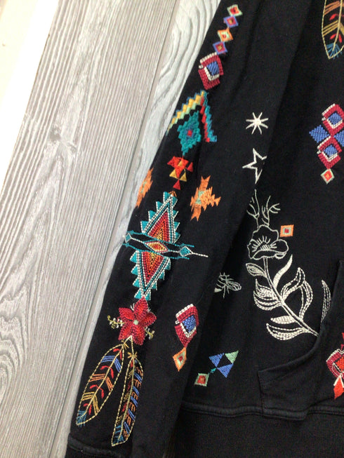 Johnny Was Sweatshirt Embroidered Zip Up Hooded Size Small