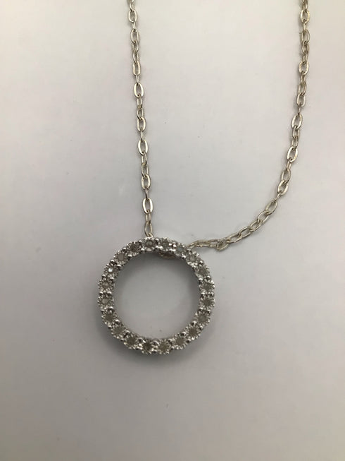 floating Diamond circle sterling Necklace 16"