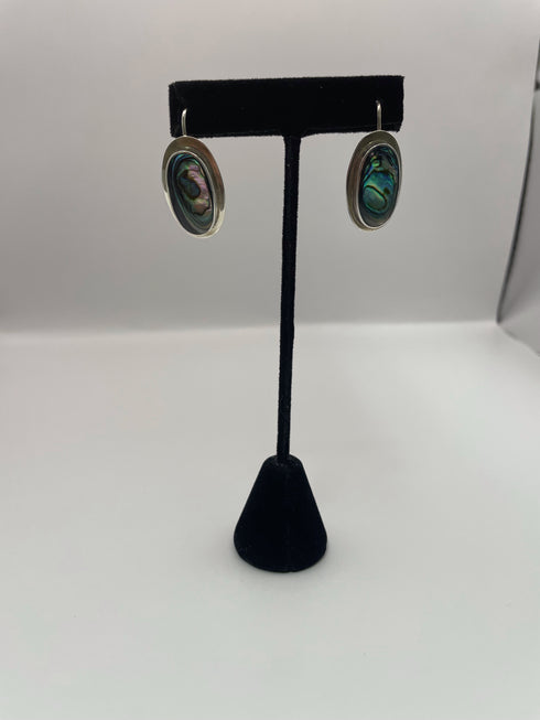 Abalone Pendant Necklace and Earrings SET Sterling Vintage