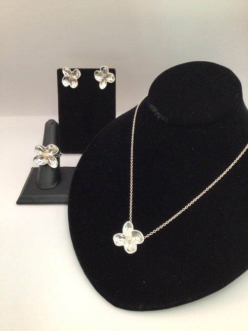 RLM Studios Dogwood Blossom Silver SET Necklace Earrings Ring
