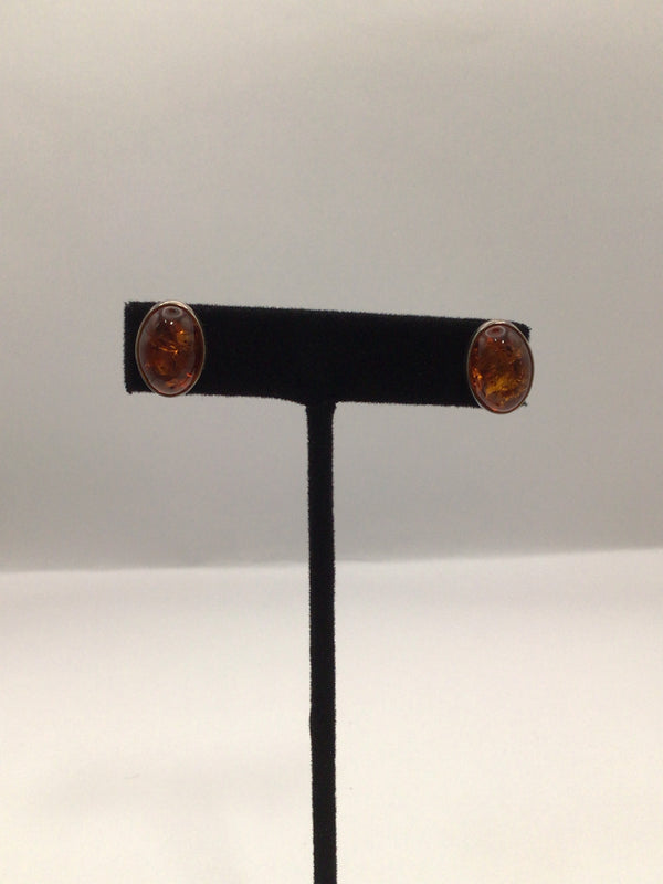 Oval Amber Stud Earrings