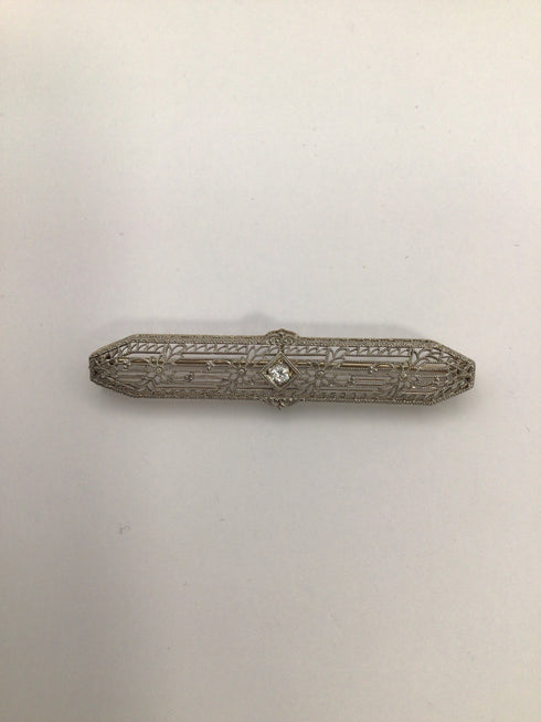 Vintage Art Deco White Gold Diamond Bar Pin