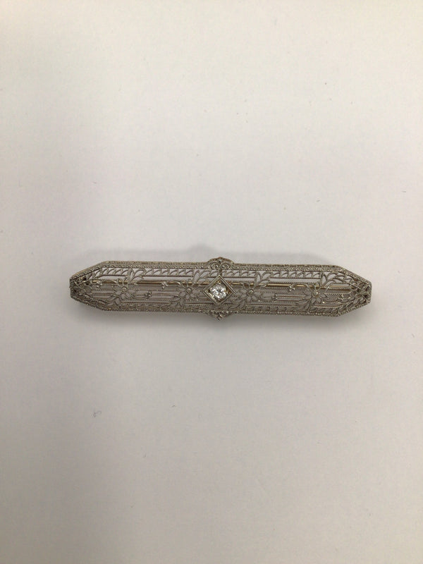 Vintage Art Deco White Gold Diamond Bar Pin