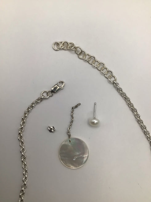 Mother Of Pearl and Silver Disk SET Necklace and Earrings