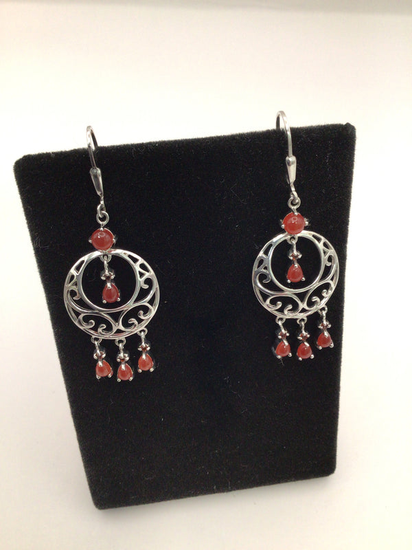 TJC Silver Swirl Drop Carnelian Earrings