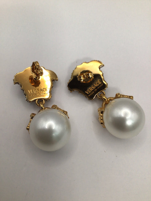 Versace Medusa Faux Pearl Earrings pre-owned