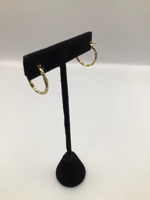 14k yellow Gold Textured Hoop .75" Vintage Earrings
