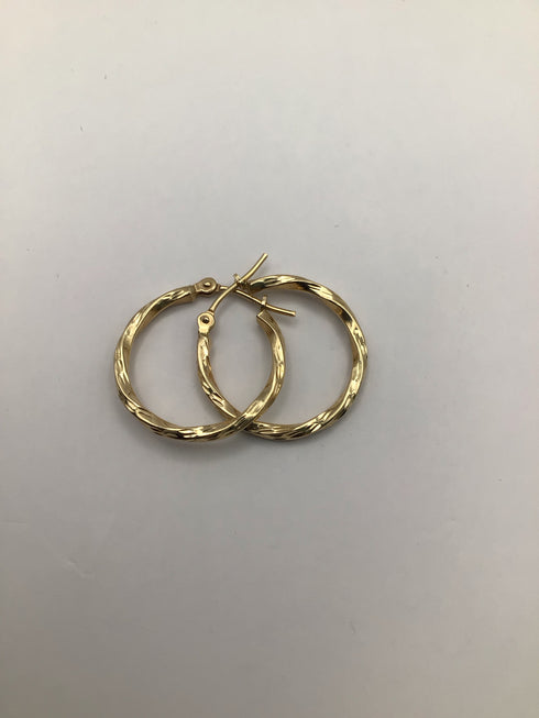 14k yellow Gold Textured Hoop .75" Vintage Earrings