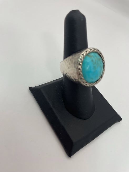 John Hardy Pauli Silver + Turquoise Hammered Signet Ring