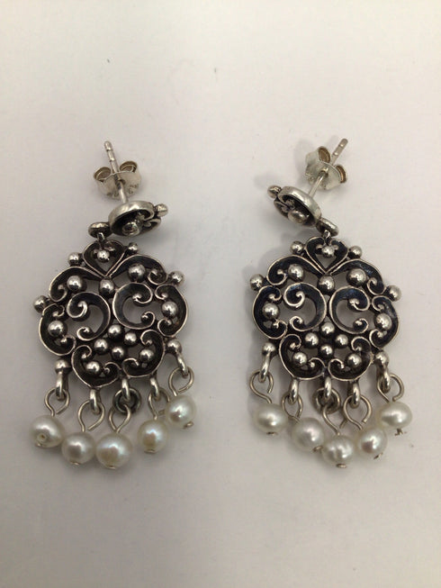 Silver Drop Pearl dangle Earrings