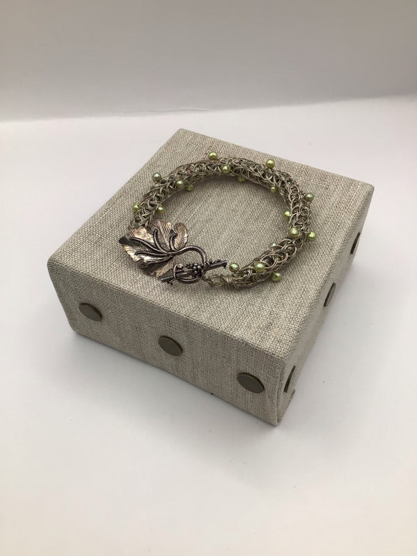 Handmade Silver Wire + Pearl Bracelet