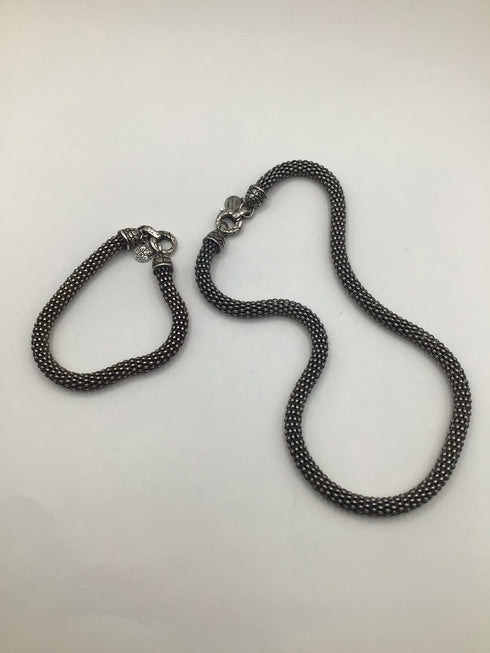 Silver Popcorn Mesh Set Necklace + Bracelet