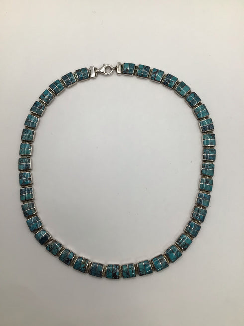 Turquoise Inlay Necklace 950 silver Vintage