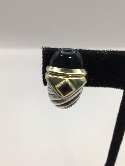 David Yurman Silver Onyx Tourmaline Shrimp Cable Earrings Vintage Estate