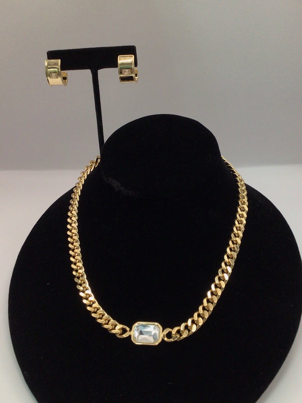 Short & Suite 14k Gold Plate Chunky Necklace and Earrings New SET