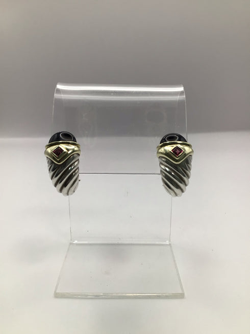 David Yurman Silver Onyx Tourmaline Shrimp Cable Earrings Vintage Estate