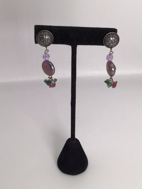 Silver Coin Pearl Earrings