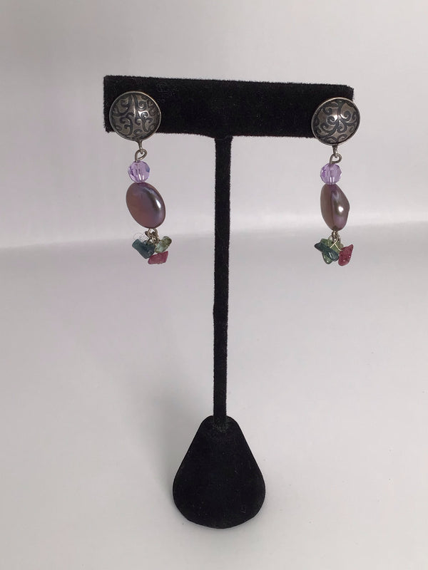 Silver Coin Pearl Earrings