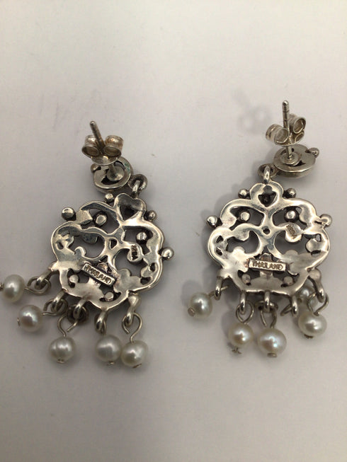 Silver Drop Pearl dangle Earrings