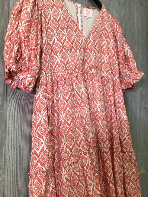 Victoria Dunn Block Print Tiered Maxi Dress Size Large