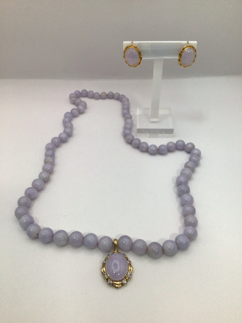Lavender quartz Necklace + Pendant + earring Set