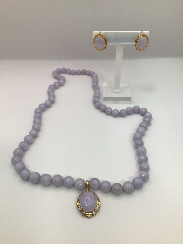 Lavender quartz Necklace + Pendant + earring Set