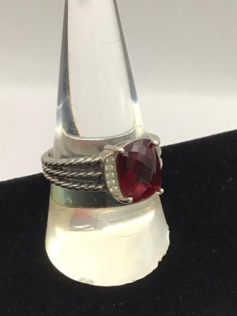 David Yurman Garnet Diamond 3-cable Ring