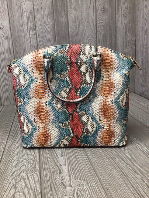 Brahmin Large Duxbury Satchel Mulit All Over Snake Leather Purse Pre-owned