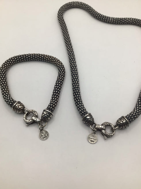 Silver Popcorn Mesh Set Necklace + Bracelet