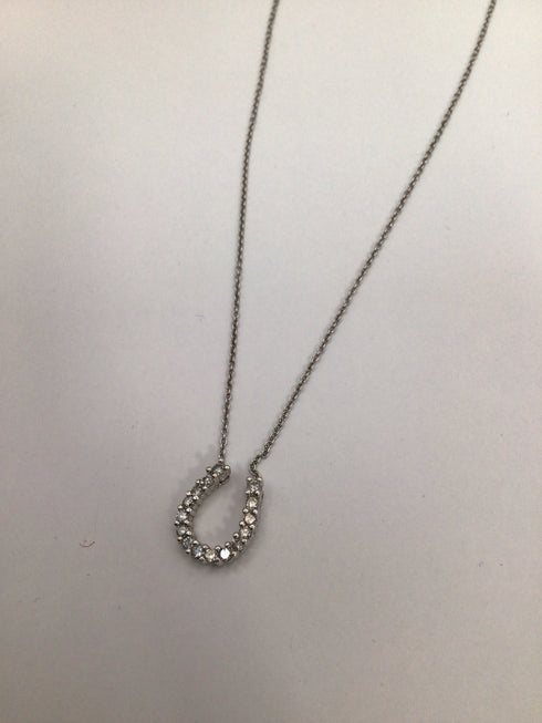 14k White Gold Diamond Horseshoe Pendant Necklace