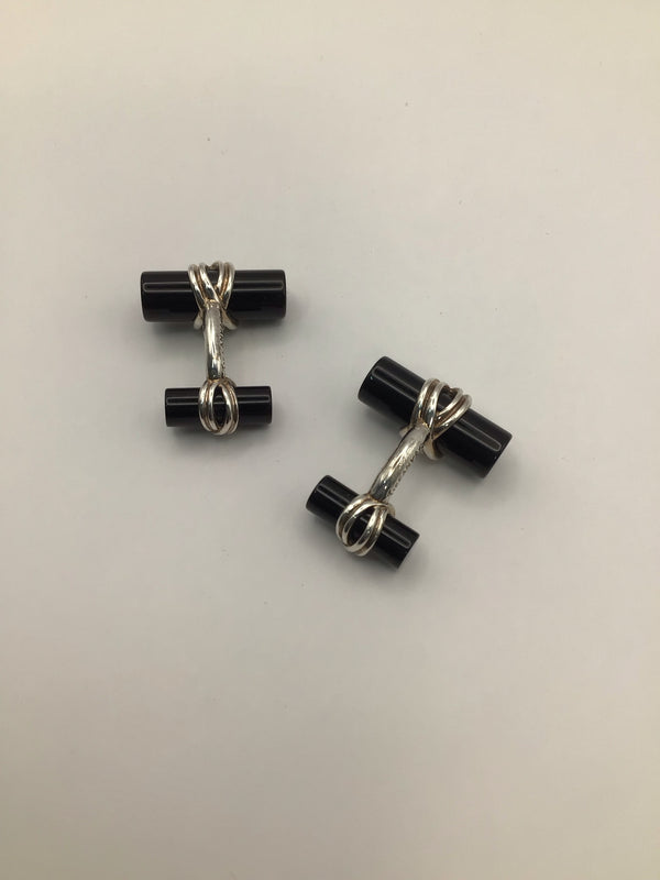 Tiffany & Co. Sterling Onyx Double Baton Vintage Cuff links
