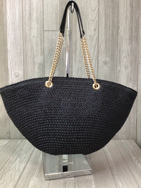 Jimmy Choo Maria Black Raffia Tote Purse