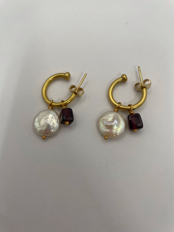 18k Gold Hoop removable coin pearl Pendant Earrings