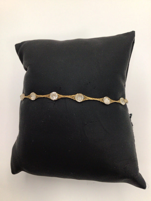 14k Gold Mesh Crystal Station Bracelet