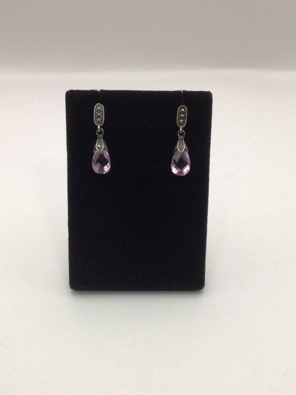 Pink Crystal + marcasite Earrings