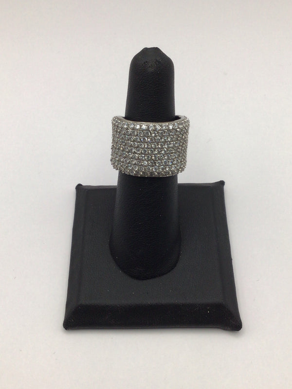 Silver Wide Band Cubic Zirconia Ring size 7