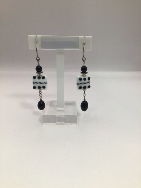 Artisans White Art Glass Drop Earrings