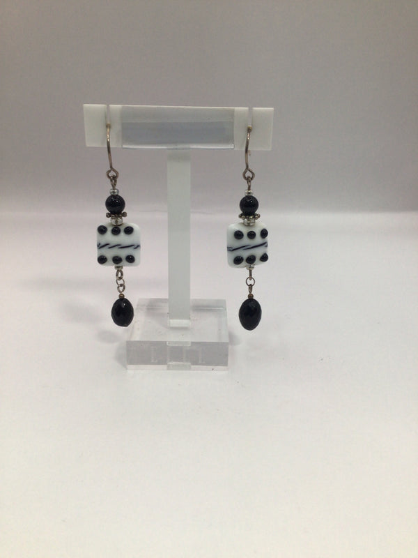 Artisans White Art Glass Drop Earrings