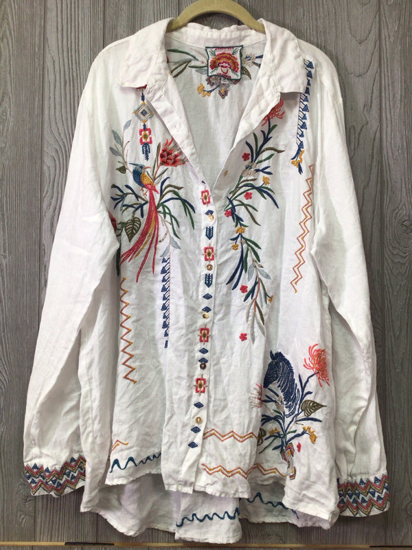 Johnny Was Shirt Linen Embroidered Size XX-Large