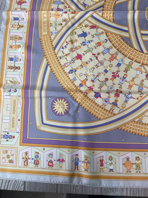 Hermes Donner la Main 2002 Silk Twill Scarf Vintage Lavender