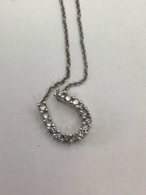 14k White Gold Diamond Horseshoe Pendant Necklace