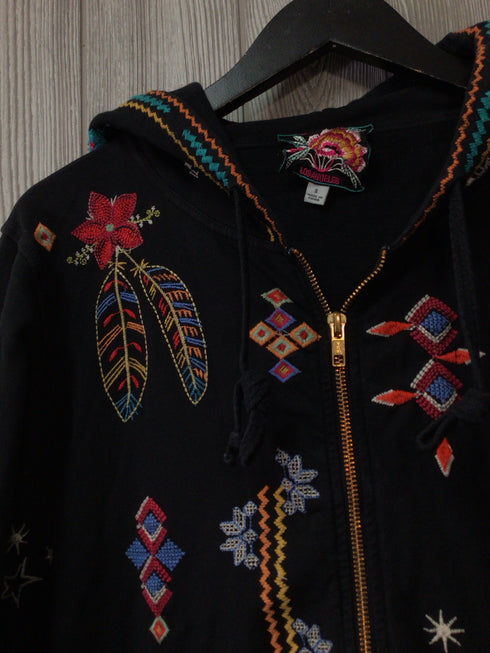 Johnny Was Sweatshirt Embroidered Zip Up Hooded Size Small