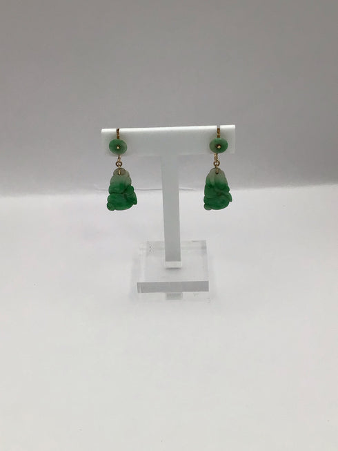 Carved Jade 14k Gold Earrings clip-on