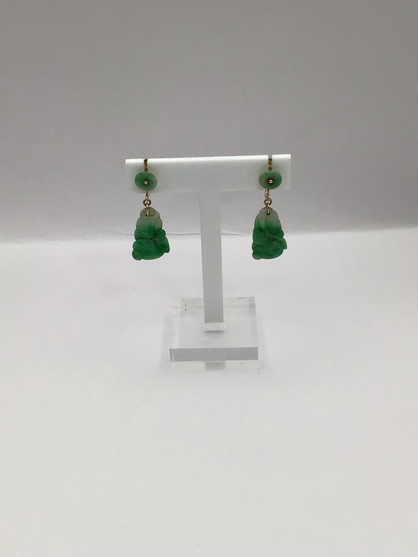 Carved Jade 14k Gold Earrings clip-on