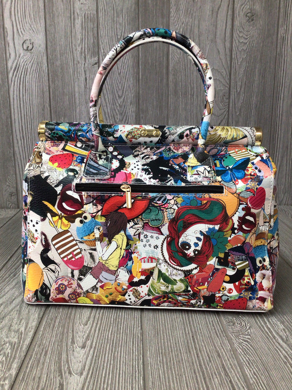 Pop Art Alice Multi-Color Satchel Genuine Italian Leather Purse