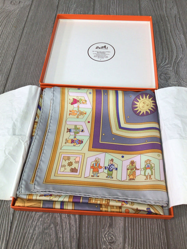 Hermes Donner la Main 2002 Silk Twill Scarf Vintage Lavender