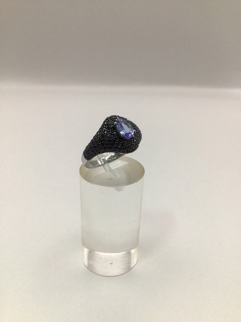 Tanzanite + black spinnel Sterling Ring sz 7.5