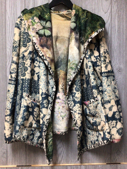 Johnny Was Fleece Reversible Jacket w Hood Size Small