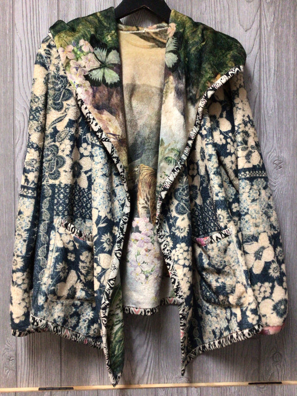 Johnny Was Fleece Reversible Jacket w Hood Size Small