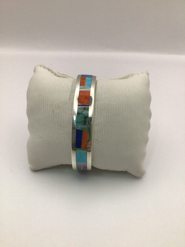 Artisan Turquoise Inlay Sterling Cuff Bracelet